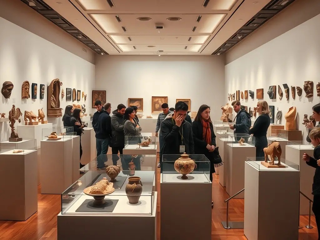 A photograph capturing a vintage bicycle exhibition at ATELIER 124, showcasing various models and historical artifacts, with attendees admiring the displays.