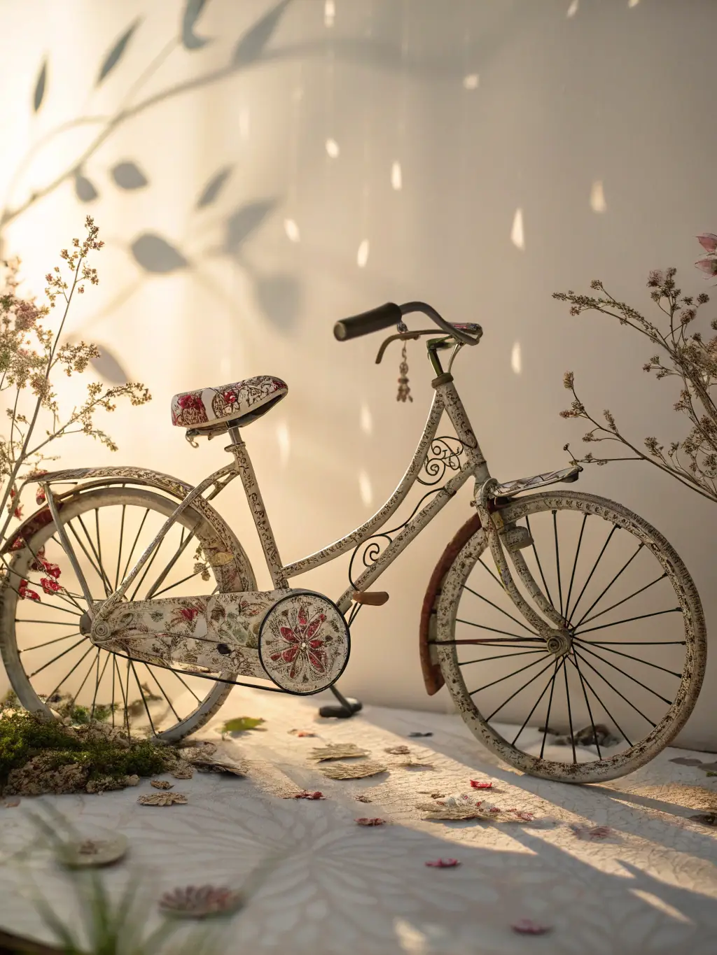 An image of a meticulously restored vintage bicycle on display at one of ATELIER 124's exhibitions, showcasing its historical significance.