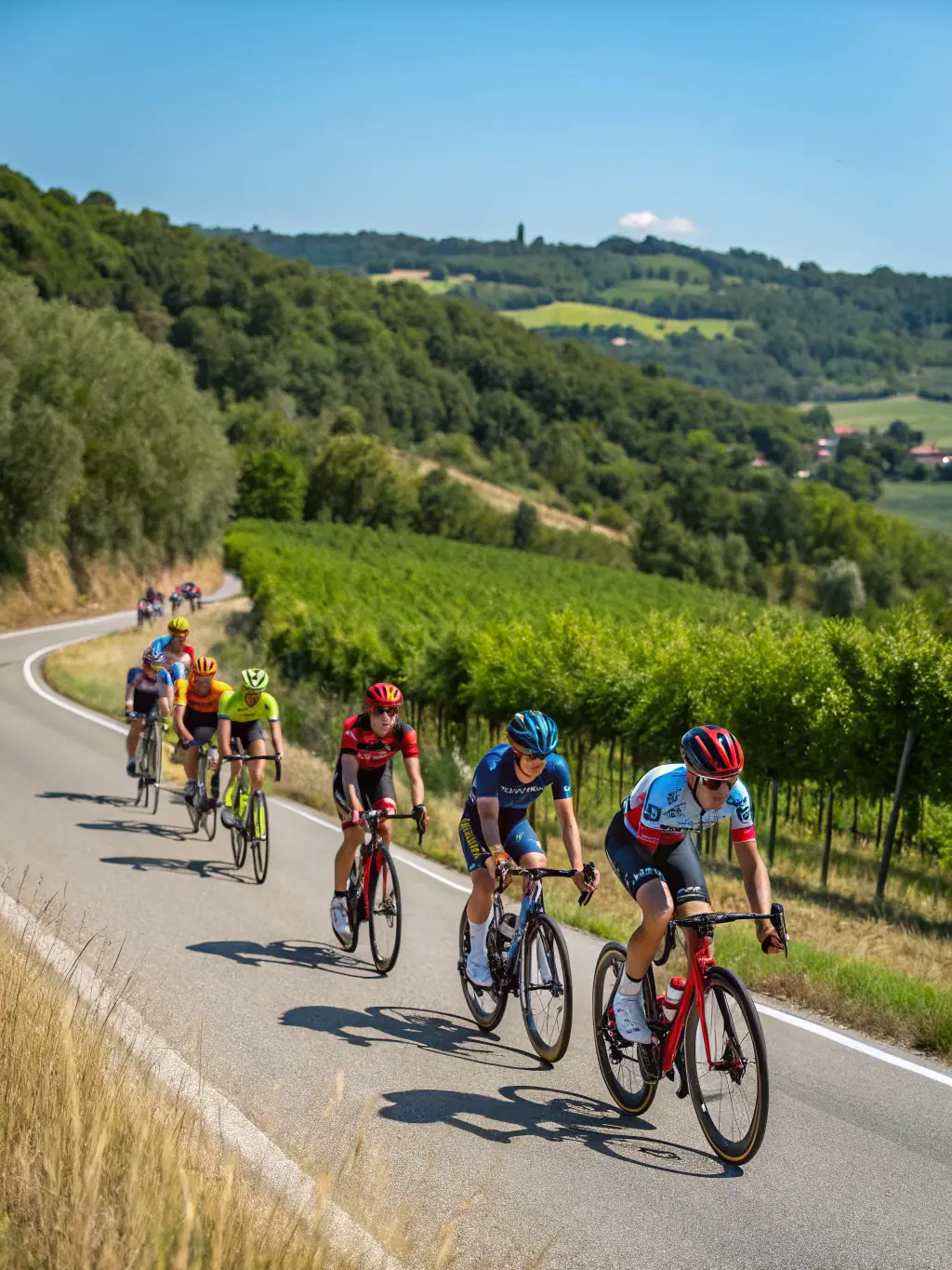 A vibrant photograph capturing the excitement of a vintage bicycle race, with participants dressed in period attire, showcasing the energy and community spirit of ATELIER 124's events.
